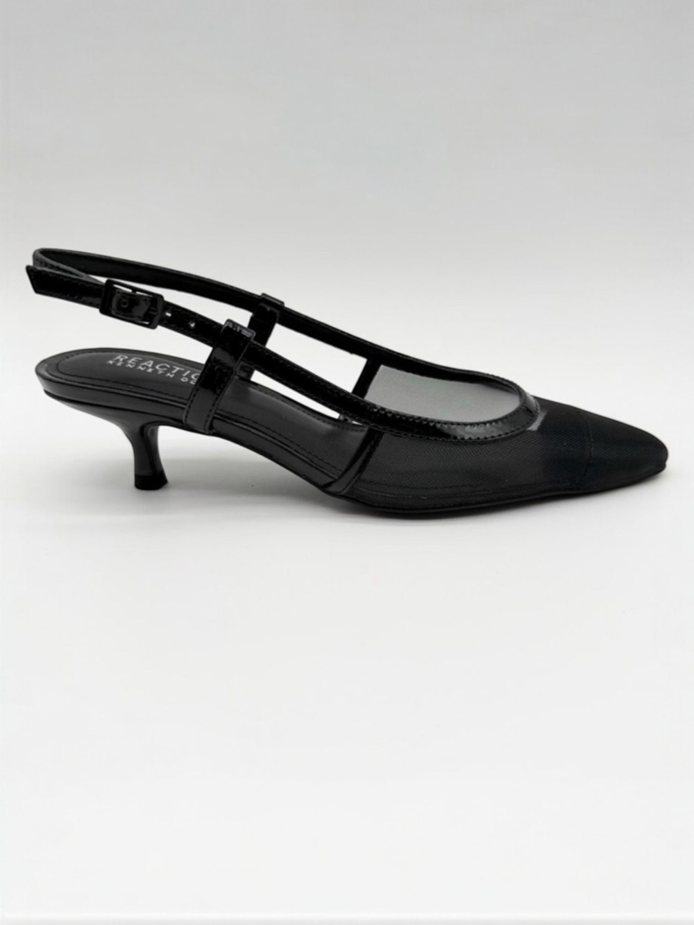 Kenneth Cole Reaction Maggie Mesh Kitten Heel Slingback Pumps Black 5.5 NEW